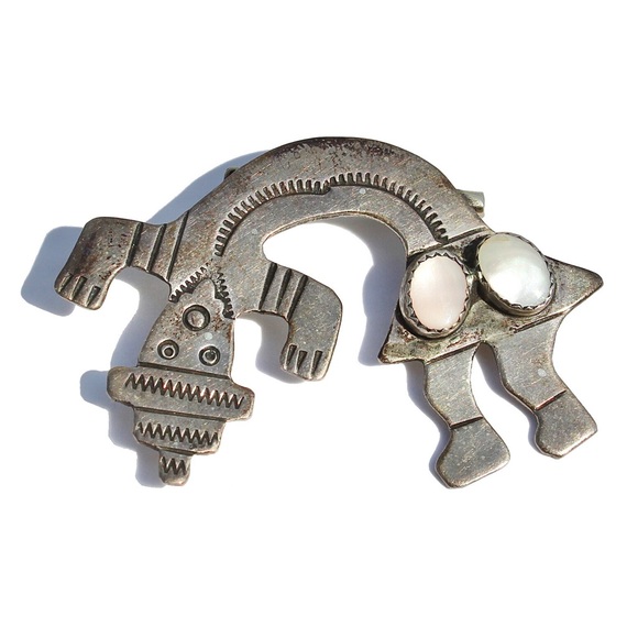 Vintage Navajo Rainbow Man Brooch Sterling Silver